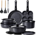 GiPP Batterie de Cuisine CéRamique AntiadhéSive et Poignee Amovible – gris/noir