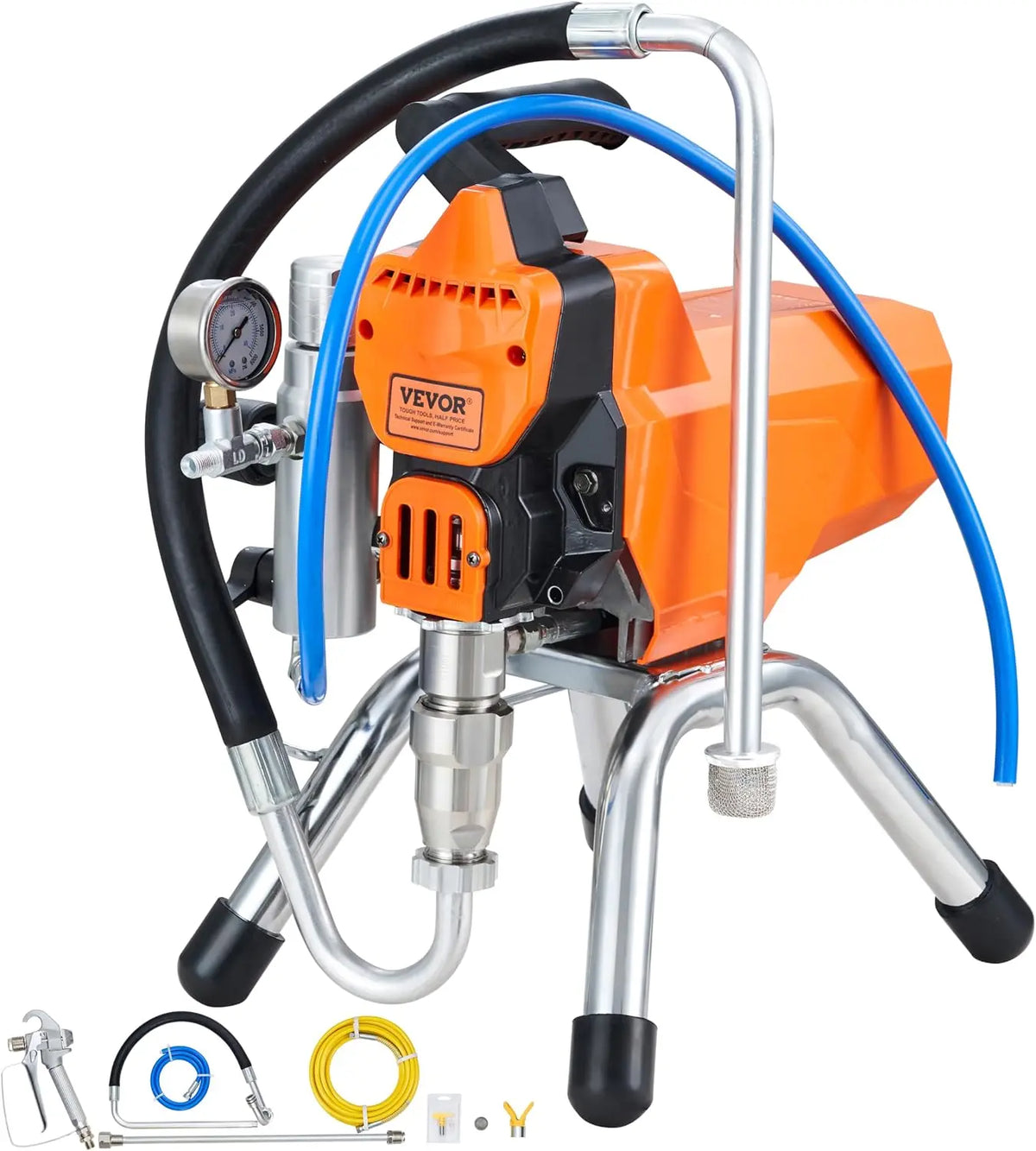 VEVOR Pulvérisateur sans Air avec Tuyau Haute Pression – 2200 W, 2 L/Min, 395 x 365 x 480 mm, gris/orange