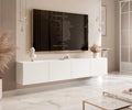Meuble téléviseur Suspendu LED 4 Compartiments 200 cm Blanc Mat