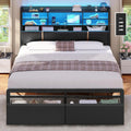 Lit 140x200 avec Multiprise et Éclairage LED – 2 places, noir