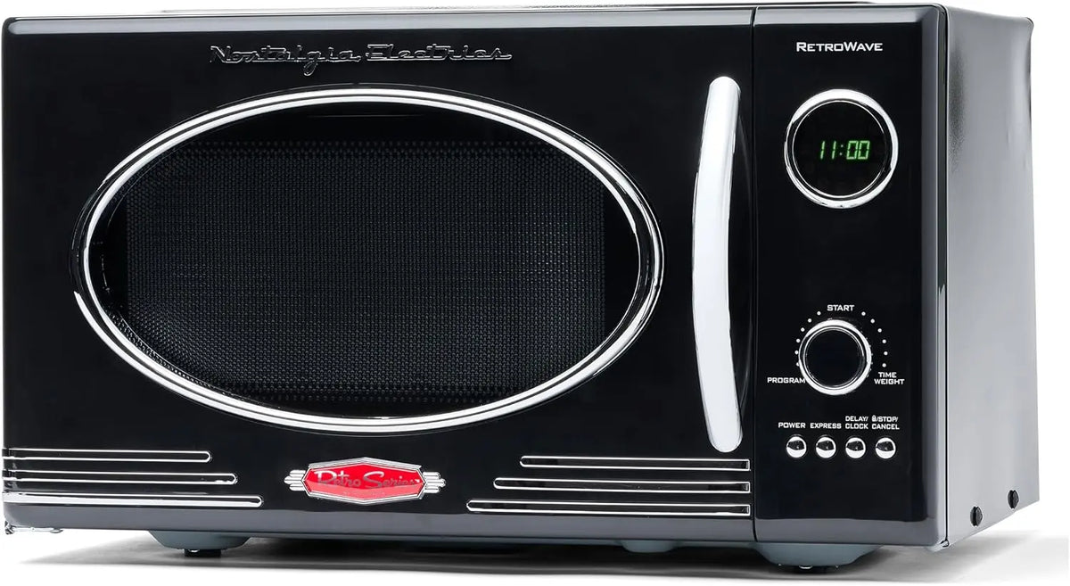 Nostalgia RMO4BK Retro Four à micro-ondes de comptoir 0,9 pied cube 800 W – 25 L, noir