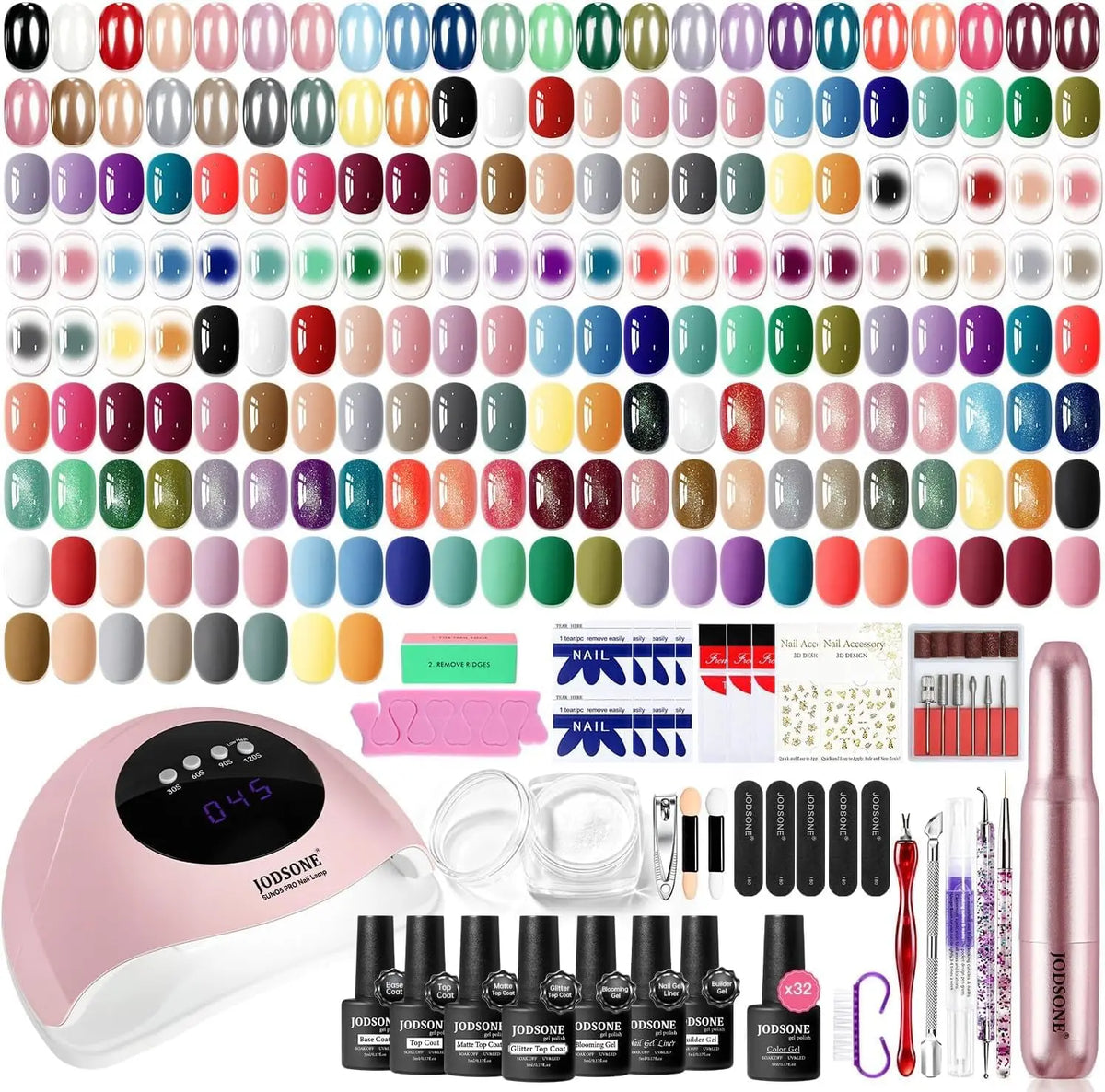 JODSONE Kit complet de vernis à ongles gel 32 + 8 avec lampe UV LED – gris/blanc
