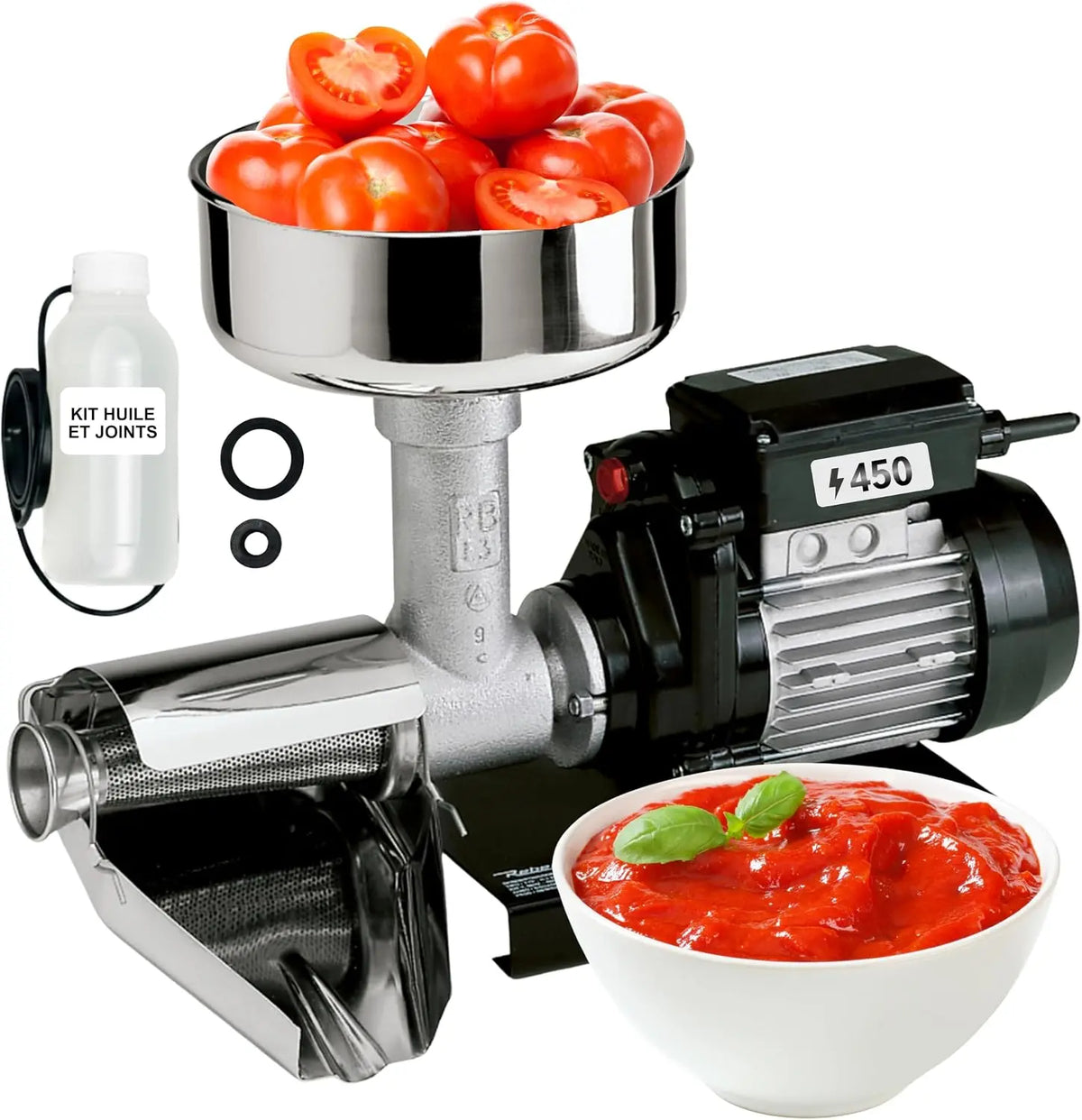 Reber Presse-Tomates Électrique N.3 450 W pour Coulis et Conserves – gris/noir