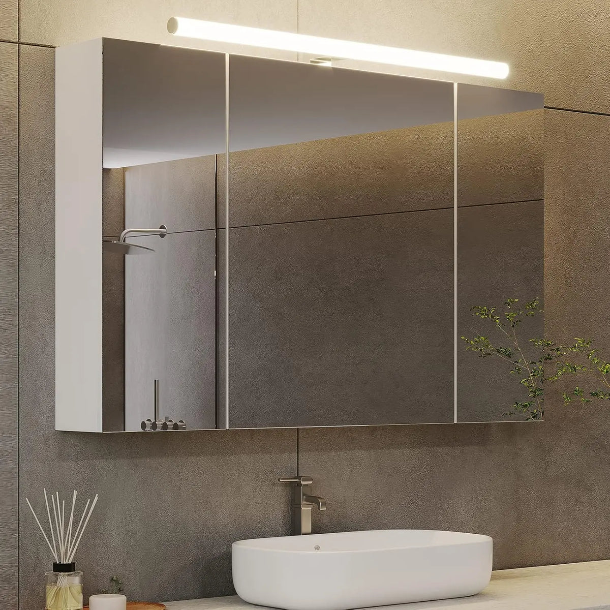 DICTAC Armoire Toilette Miroir avec éclairage et Prise 90x60x16cm Armoire Murale Salle de Bain