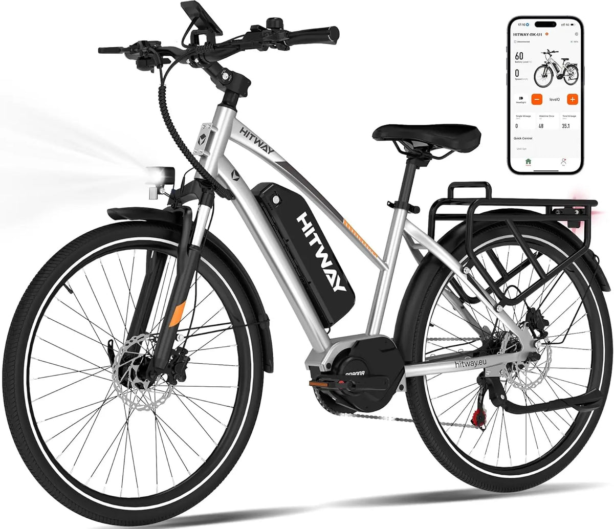 HITWAY Vélo électrique pour Adultes 27,5'/28' – 250 W, 13 Ah, gris/noir