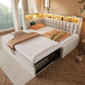 Lit rembourré 90x200 cm avec lit gigogne – beige