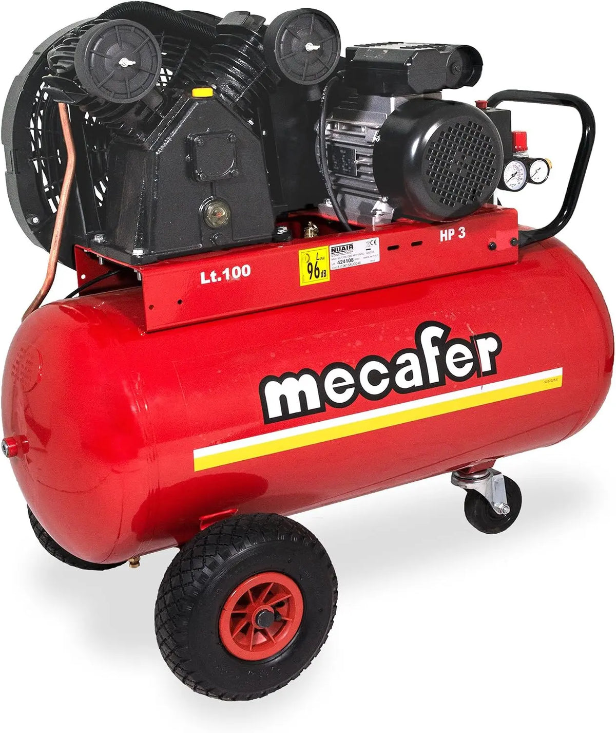 Mecafer 425316 Compresseur 100 L 3 hp v fonte – rouge/gris/noir