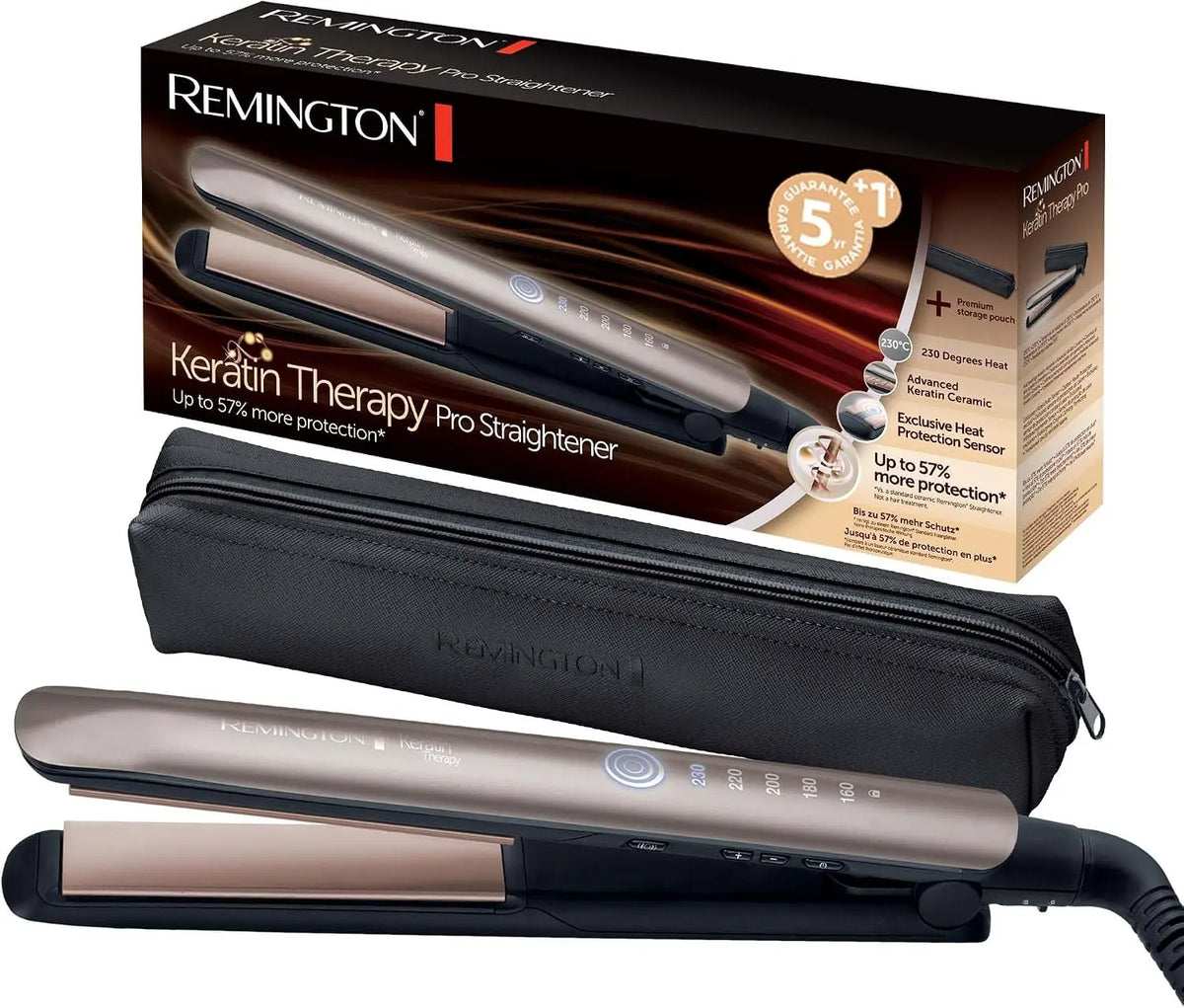 Remington Lisseur Cheveux [Innovation: Capteur de Protection contre la chaleur] Keratin Therapy Soin – S8593, gris/noir