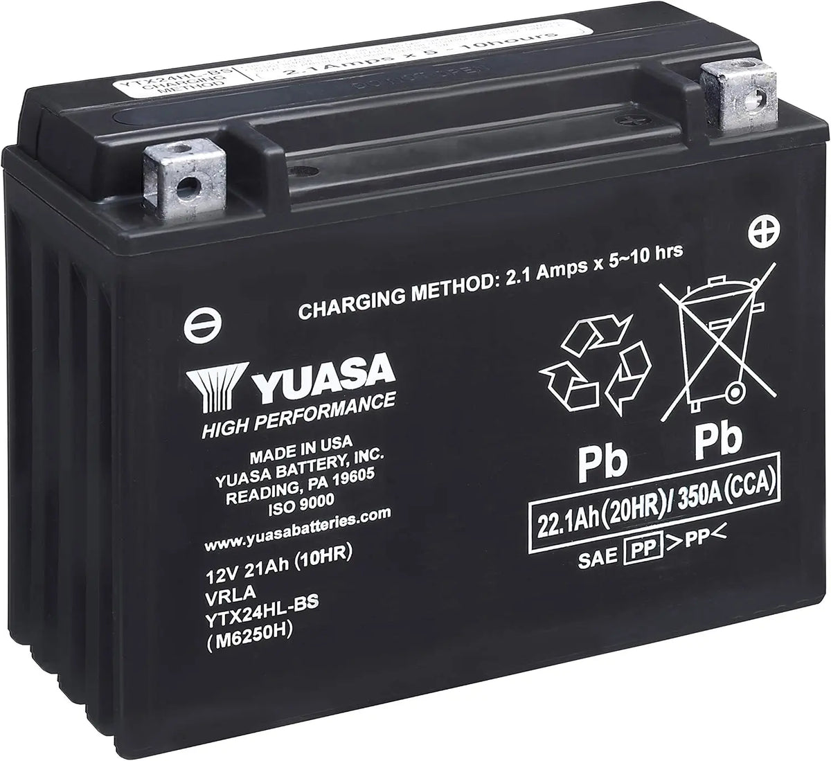 Yuasa YTX24HL Batterie de moto AGM VRLA 12 V 350 CCA haute performance sans entretien – noir/gris