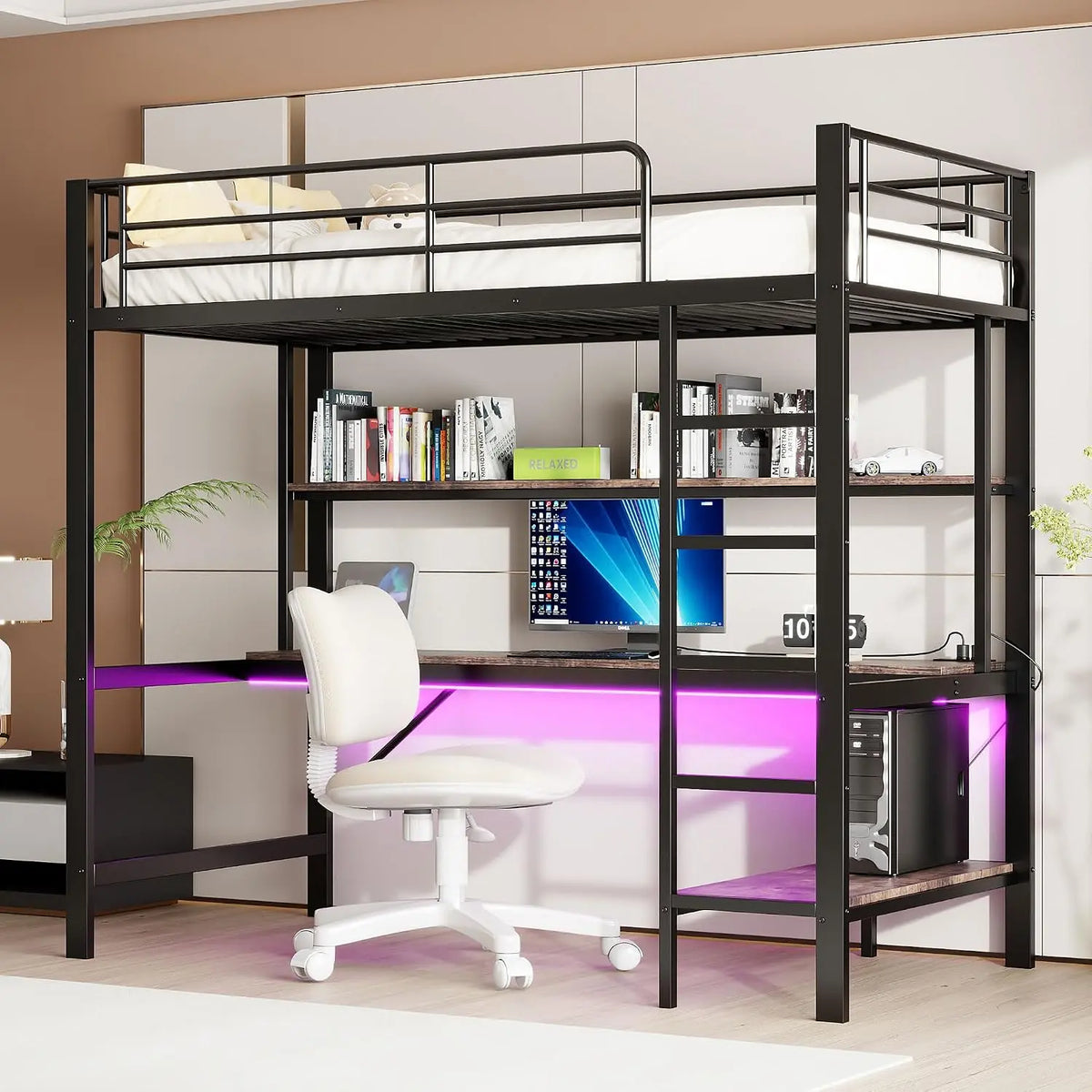 Yihomfy Lit Mezzanine 90x200 cm avec Bureau – noir