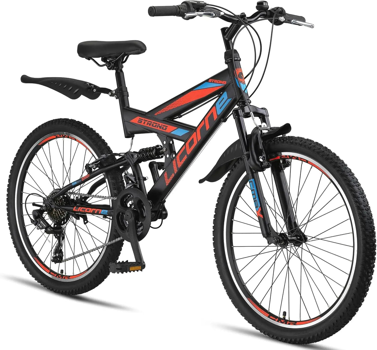 Licorne Bike VTT en V de de 24 et 26 pouces - Vélo pour garçons – gris/noir