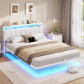 AOGLLATI Lit 160x200 avec Multiprise et Éclairage LED – blanc