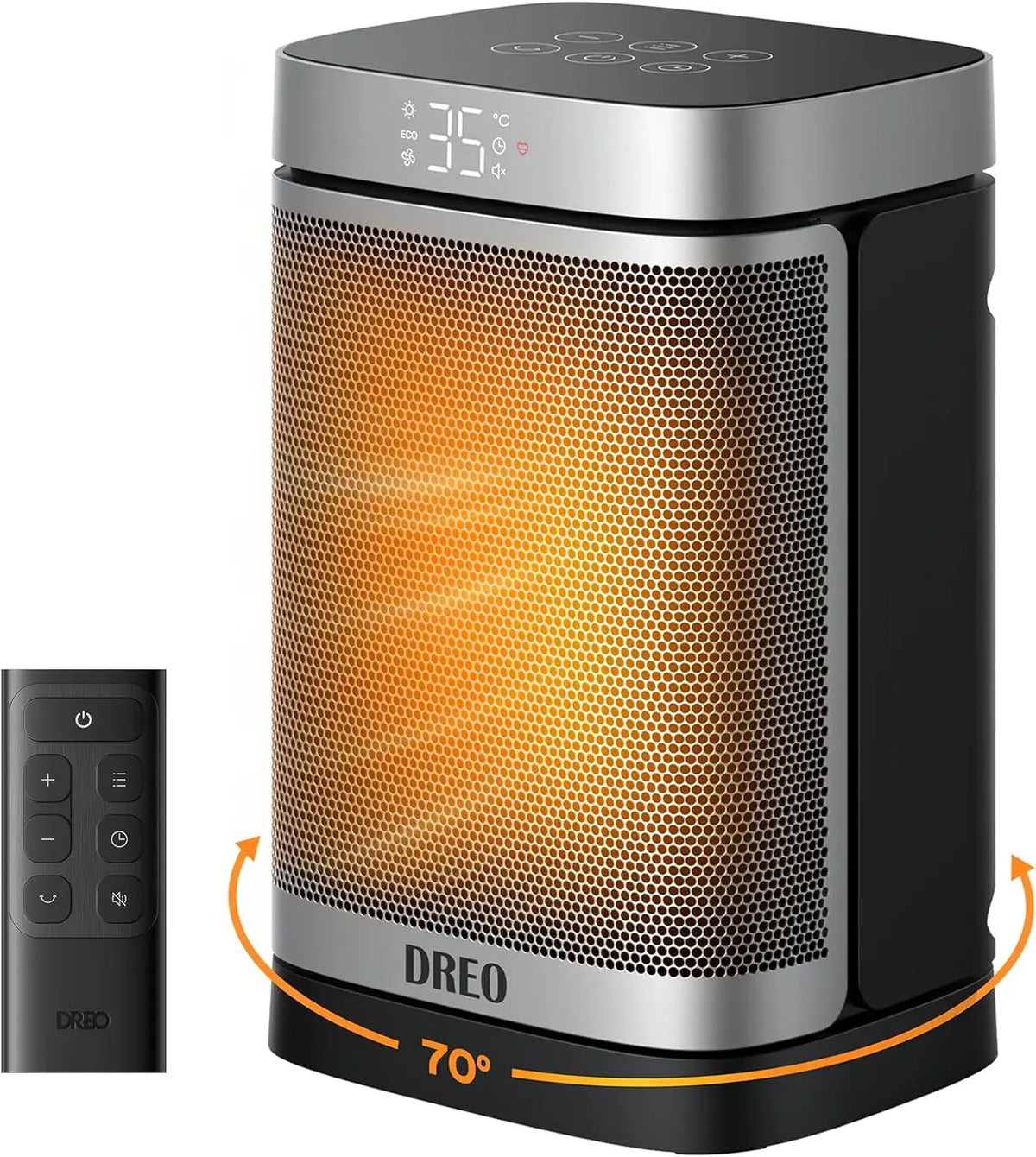 Dreo Chauffage d'appoint Atom One – 1500 W, gris/noir/orange