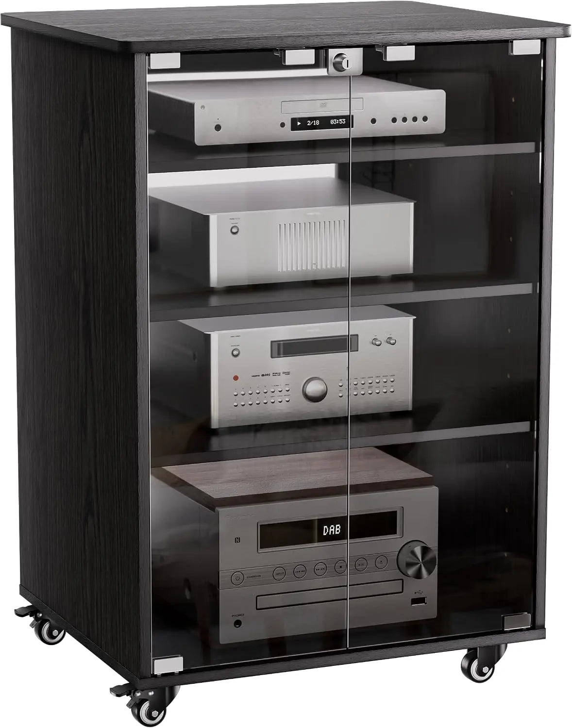 Meuble Chaine HiFi à 5 Niveaux Réglable en Hauteur Meuble Audio Visuel Moderne Support Multimédia AV – noir/gris