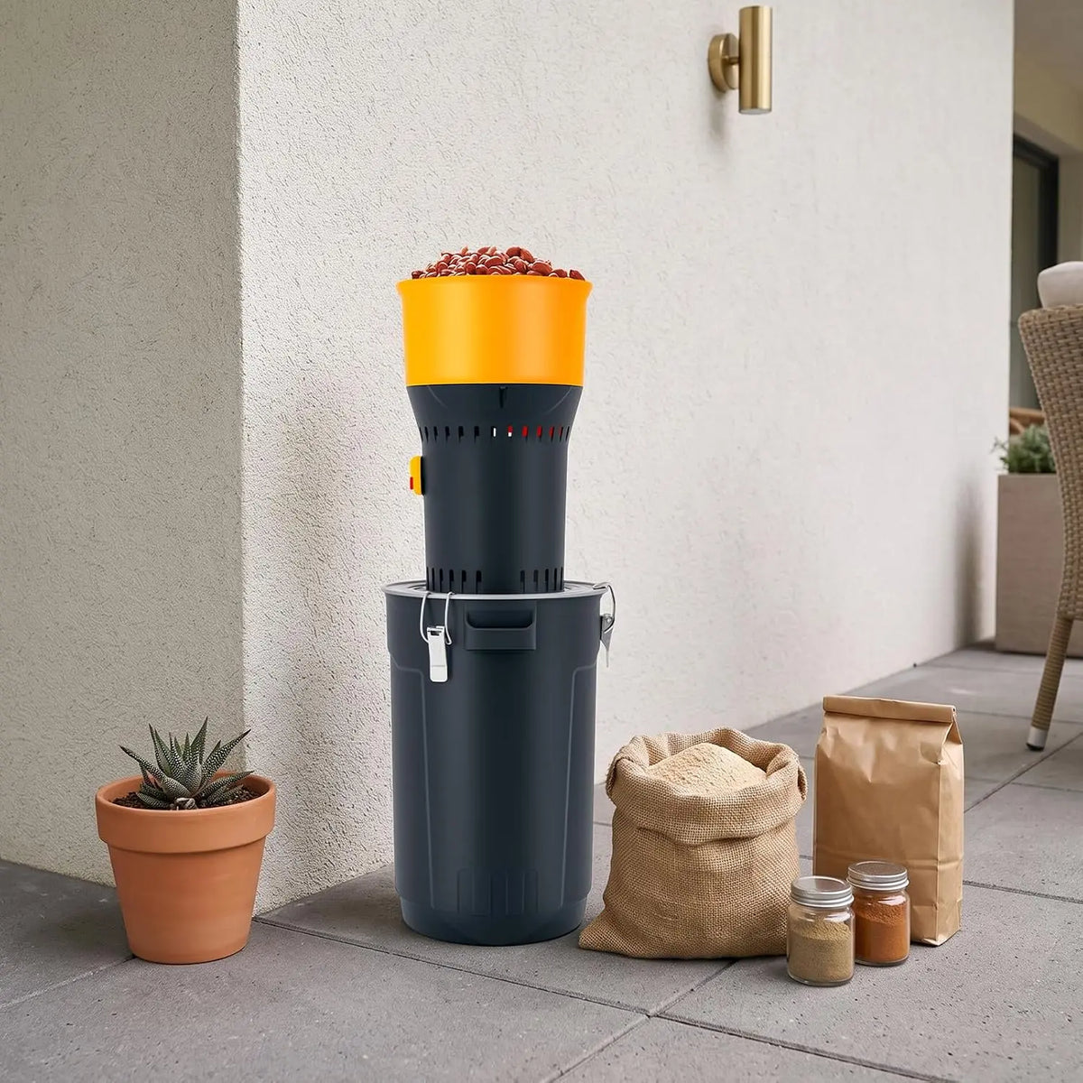 Moulin à céréales 1000 W 25 l avec 5 tamis – 25,5 x 25,5 x 84,5 cm, gris