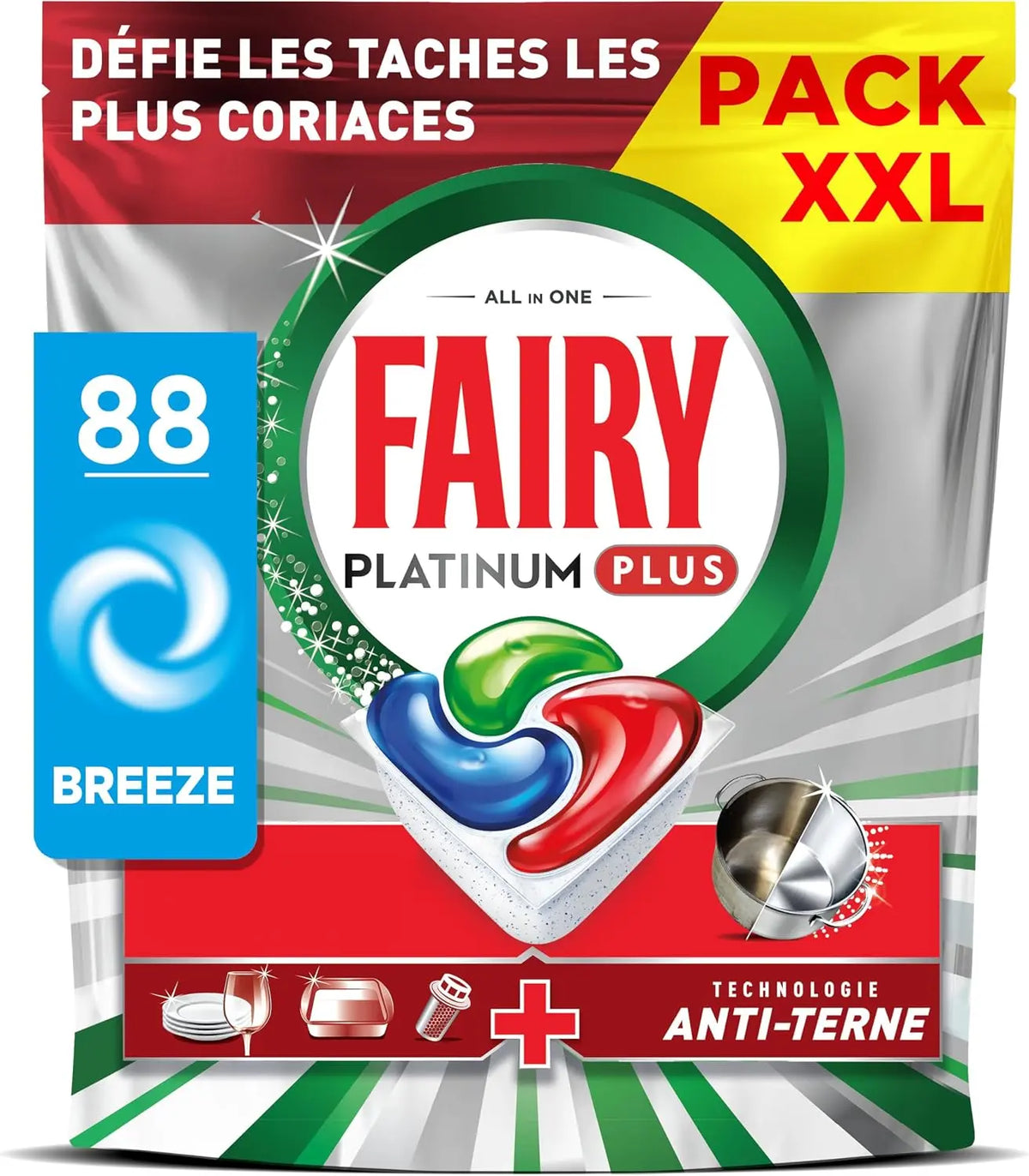 Fairy Platinum Plus Tablettes Lave-Vaisselle Tout-en-1,88 Tablettes – noir