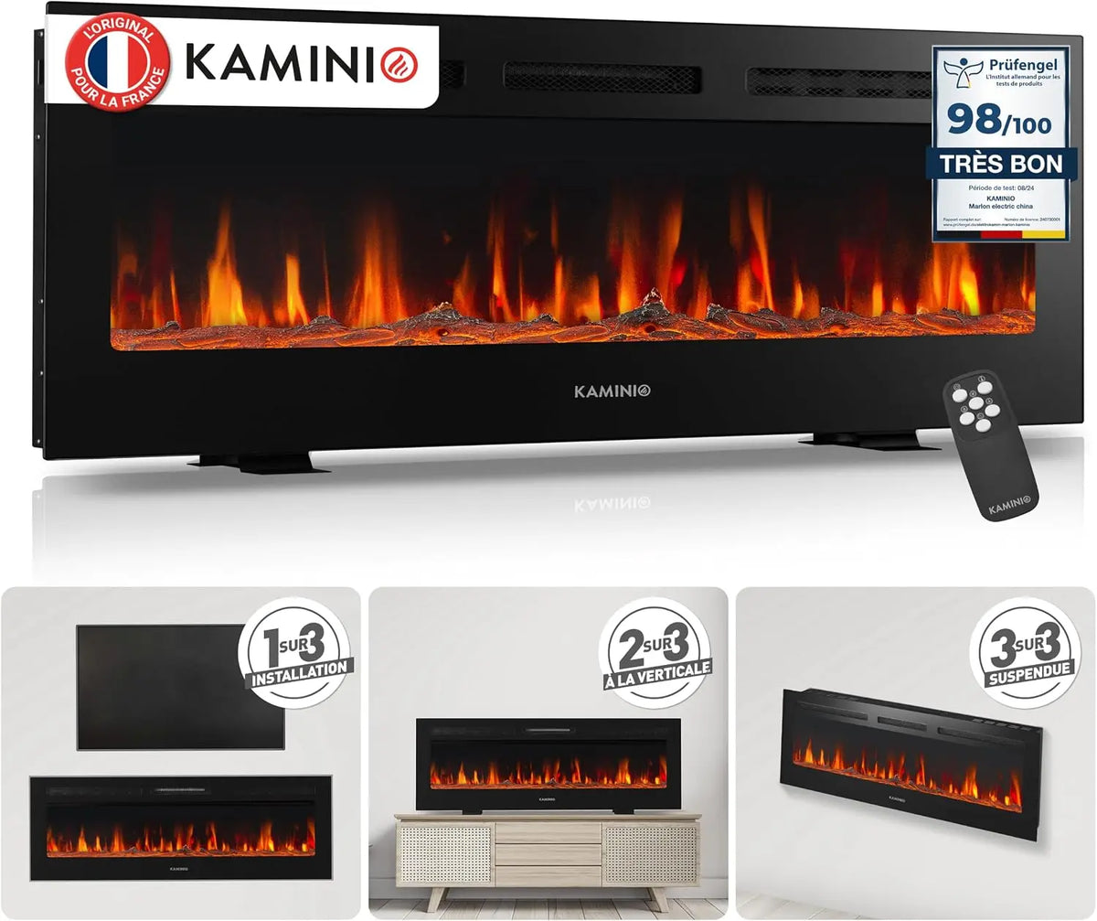 KAMINIO Marlon Pro 50 Cheminée électrique chauffante à Effet Flamme – 13 watts / 0,9 kW, noir/gris