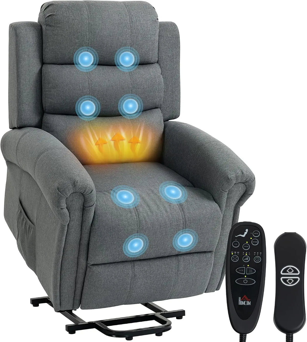 HOMCOM – Fauteuil Releveur Électrique avec Massage Chauffage Ports USB Gris