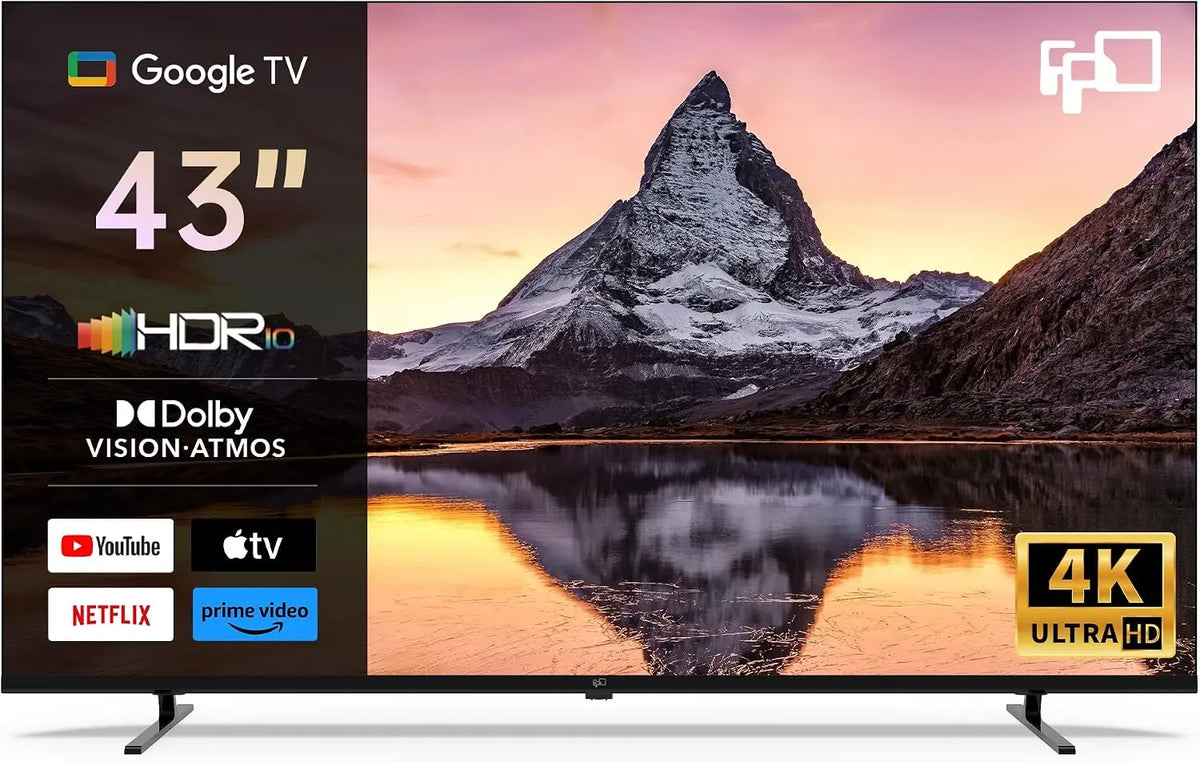 FPD téléviseur connecté 43 Pouces Téléviseur 4K UHD Google téléviseur Écran Plat 60Hz MEMC – noir