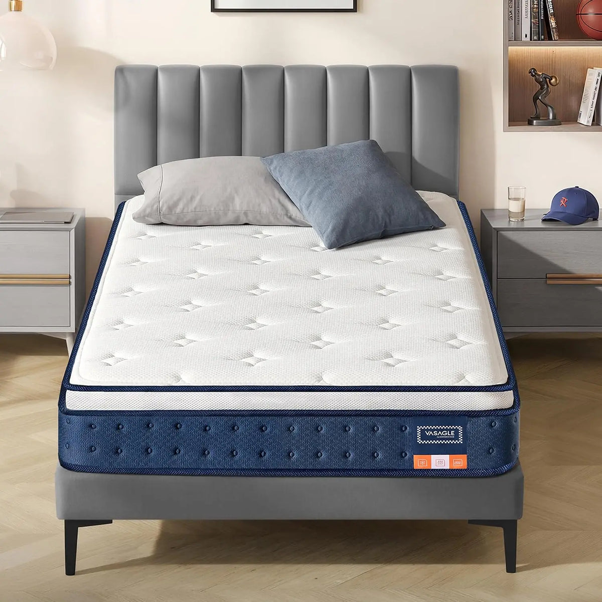 VASAGLE Matelas Simple 90 x 190 x 20 cm – RMZ211QZ02, bleu