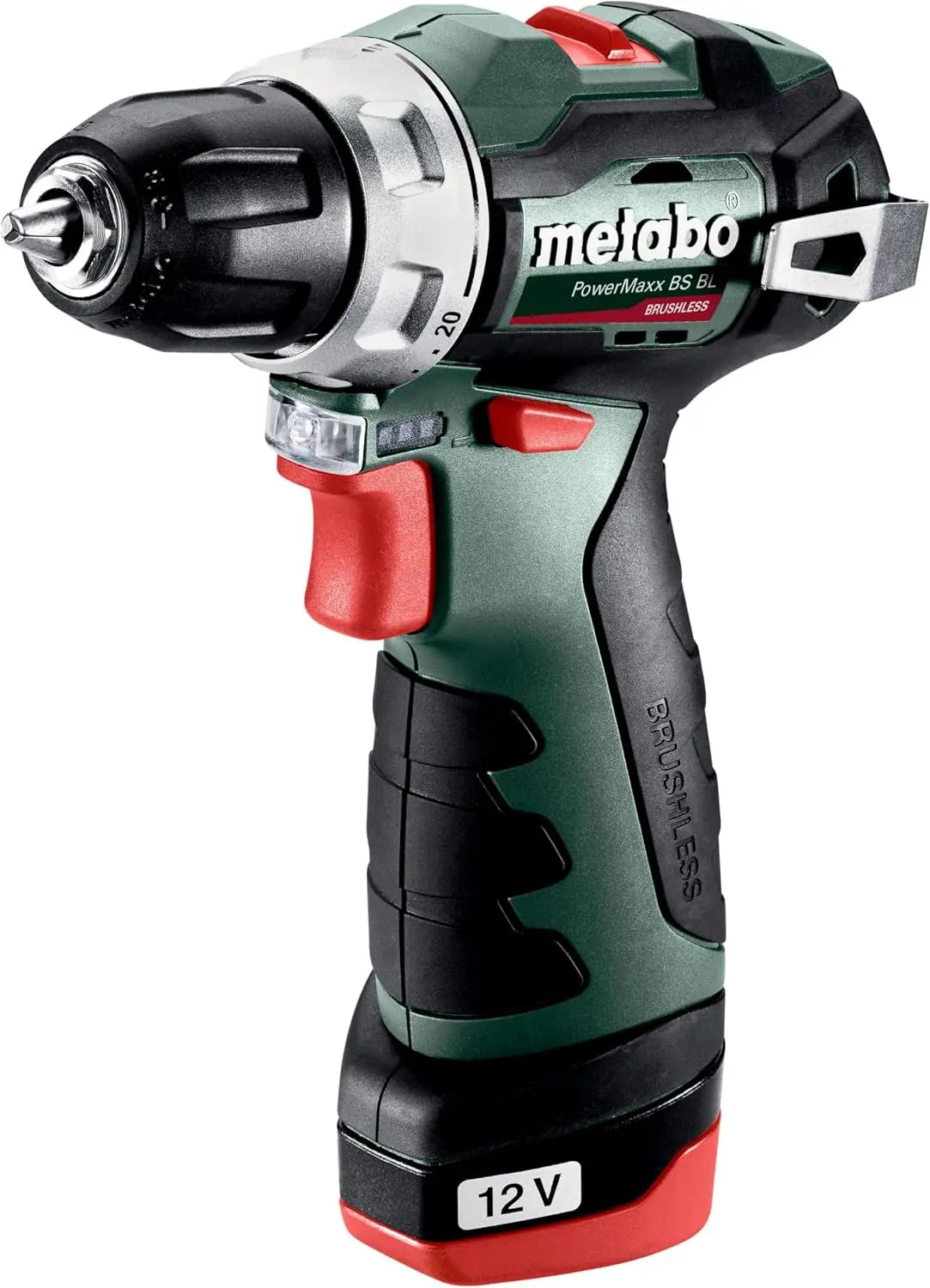 Metabo Perceuse-visseuse sans fil PowerMaxx BS BL 601721500 12 V 2 Ah Li-Ion + 2 batteries – 38 Nm / 20 Nm, gris/noir