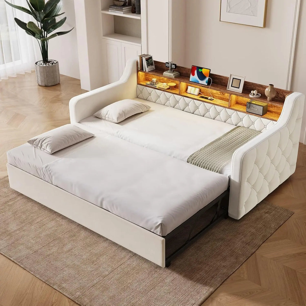 PUGSDRLY Canapé Lit Convertible 90/180x190cm – 2 Places, gris/beige