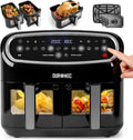 Duronic AF34 BK Set Friteuse à Air avec 1 grand tiroir de 10L et 2 petits tiroirs de 5L inclus – 2400 W, 10 L / 5 L, noir/gris