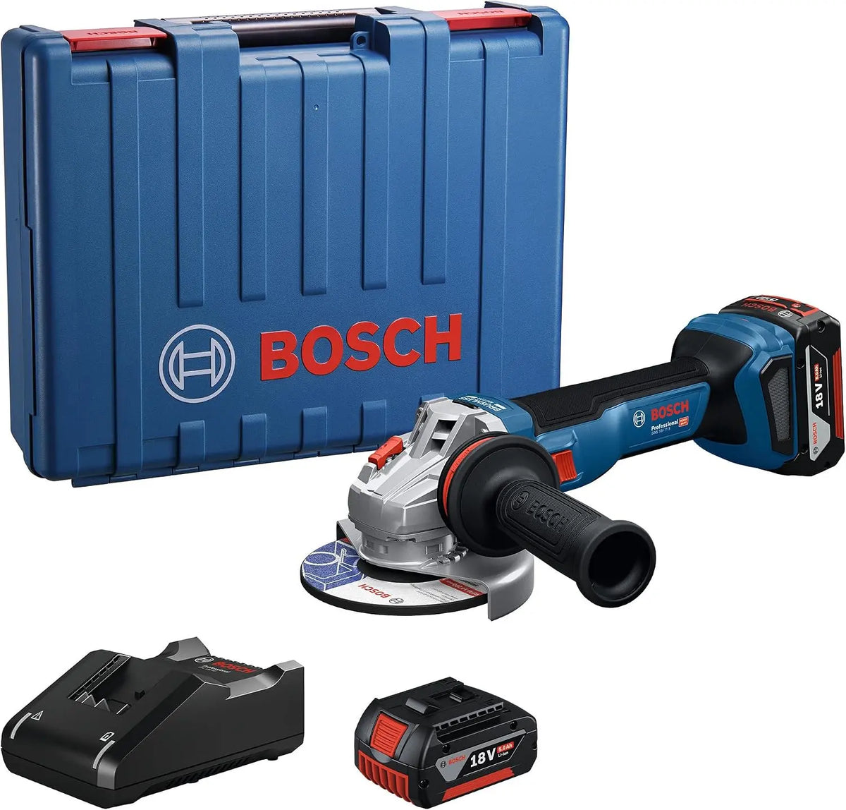 Bosch Professional 18V système meuleuse angulaire sans-fil GWS 18V-8 diamètre de disque 125 mm – 800 W, 4,0 Ah, bleu/noir